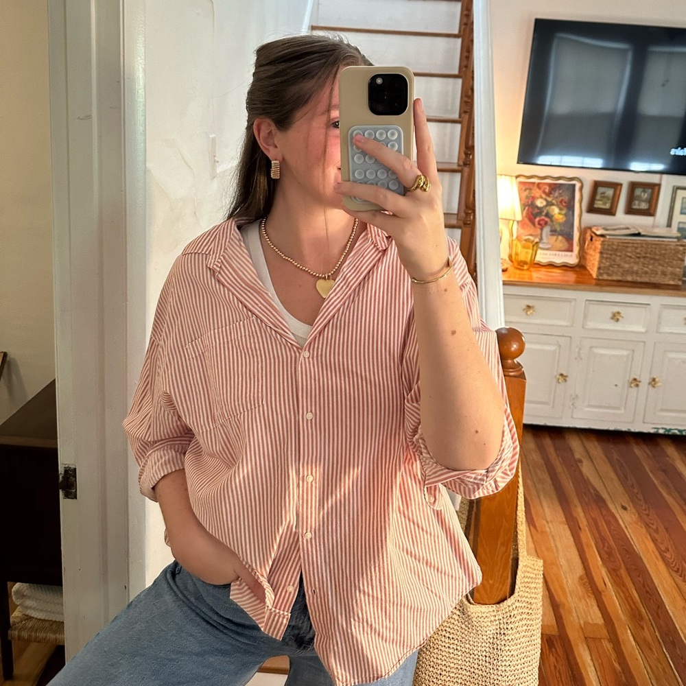 Old Navy Pink Striped Button-Down Shirt